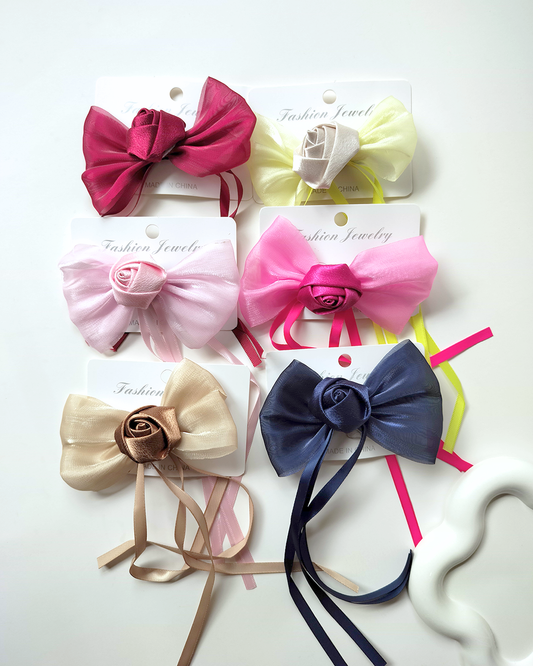 Bow Ribbon Flower Hair Clip (Pack of 2)