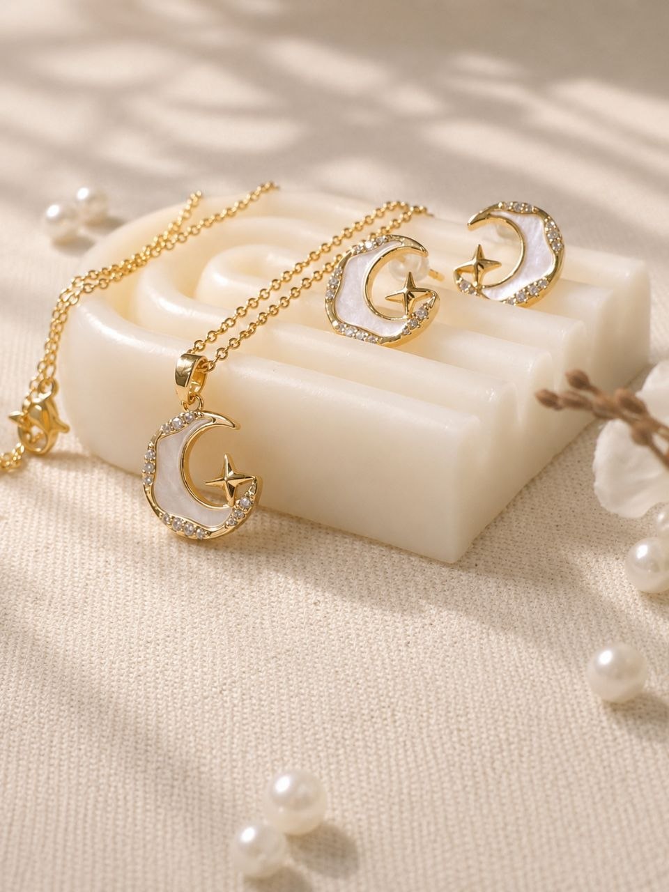 Crescent Chain & Earrings Set
