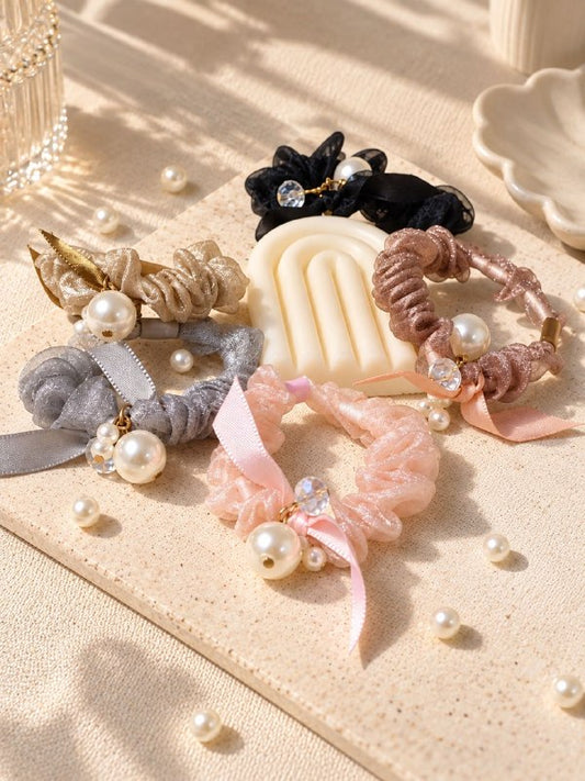 Organza Hair Tie Pearl (Pack of 3)