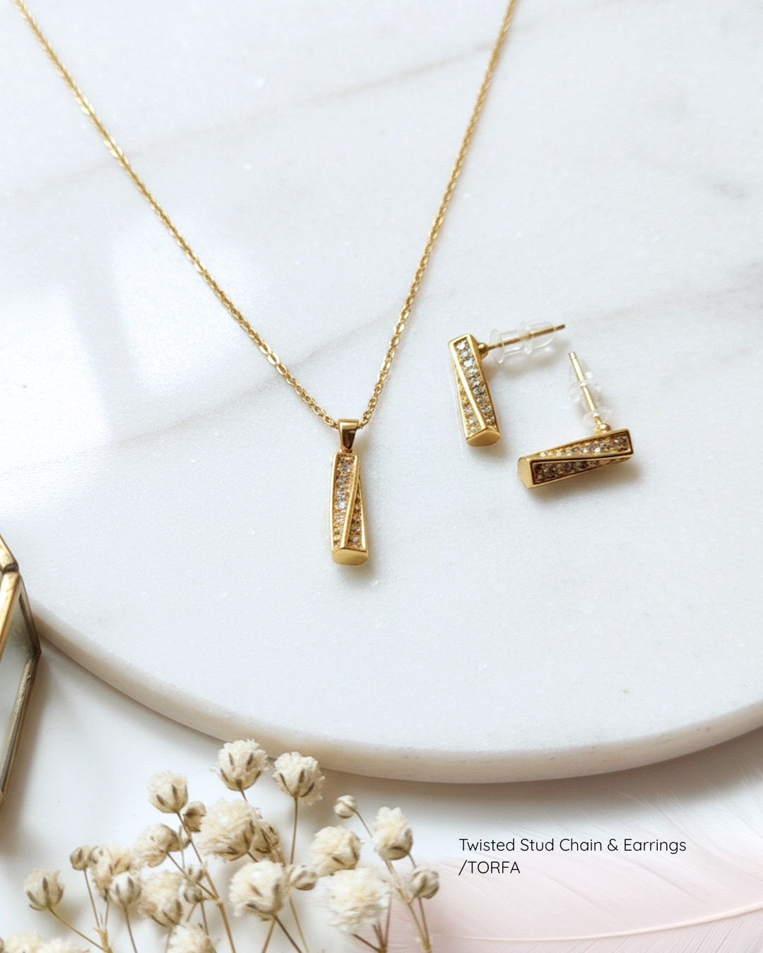 Twisted Stud Chain & Earrings