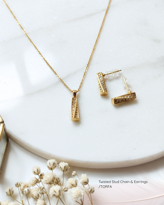 Twisted Stud Chain & Earrings